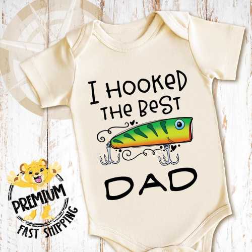 I Hooked The Best Dad Onesie® - Fishing and Camping Shirt - Fun Family Gift - Cute Fish Toddler Outfit - Baby Shower Gifts - 0518