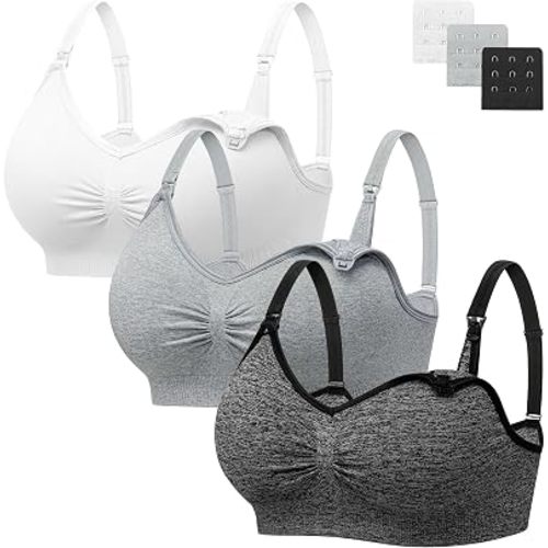 Angelhood Womens Seamless Sleep Nursing Bra,Breastfeeding Maternity Bra with Remove Bra Pads Extenders Pack of 3
