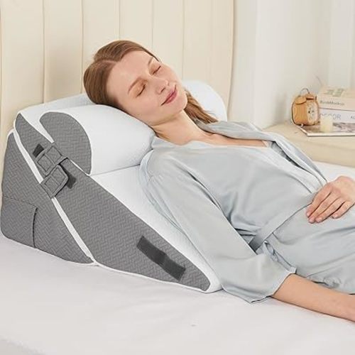 Sasttie Adjustable Wedge Pillow Set for After Surgery, Dark Grey & White