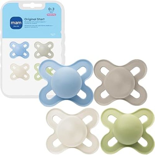 MAM Original Start Matte Baby Pacifiers 0-3 Months Newborns, BPA-Free Skin Soft Silicone Nipple, Developed with Medical Experts, Easy to Clean, 4 Count