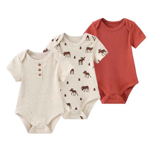 Zavbaby Baby Boy Girl Ribbed Short Sleeve Cotton Bodysuits,3-Pack,Sizes 0-12M