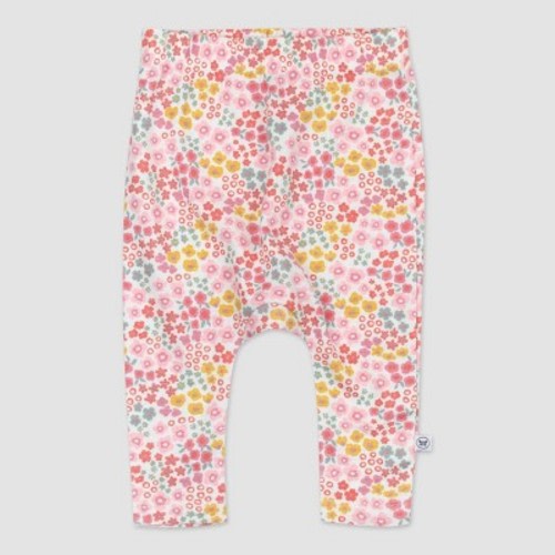 Honest Baby Girls' 3pk Organic Cotton Meadow Floral Cuff-Less Harem Pull-On Pants - Pink