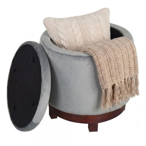 Costway 360° Swivel Velvet Foot Rest with Hidden Storage, 400 Lbs Weight Capacity for Home Gray and Walnut