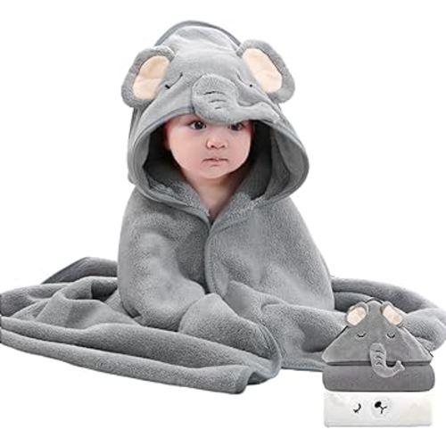 kmilro Baby Hooded Towel, 2-Pack Baby Essentials Baby Towels for Boy and Girl with 31.5x31.5 inch and 2 Different Designs, Soft Absorbent Baby Bath Essential Bath Towel as Best Gift for Newborn