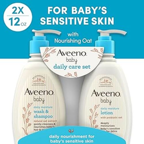 Amazon.com: Aveeno Baby Daily Care Gift Set with Oat Extract & Prebiotic Oat, Contains Daily Moisturizing Body Lotion & Gentle 2-in-1 Baby Bath Wash & Shampoo, Hypoallergenic & Paraben-Free, Two Pack : Baby