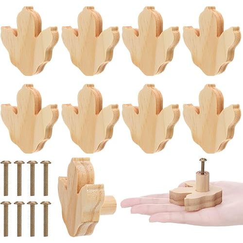 8 Pcs Wood Dinosaur Claw Cabinet Knobs, Fun Claw Print Dresser Drawer Knobs, Wooden Drawer Pulls Handles with Screws, Cabinet Hardware, Dinosaur Decoration for Kids Toddler Room Nursery Playroom