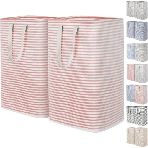 Lifewit 2 Pack Laundry Basket 80L Each, Collapsible Clothes Hamper with Reinforced Handles, Freestanding Waterproof Design for Bedroom and Laundry Room, Pink 160L Total