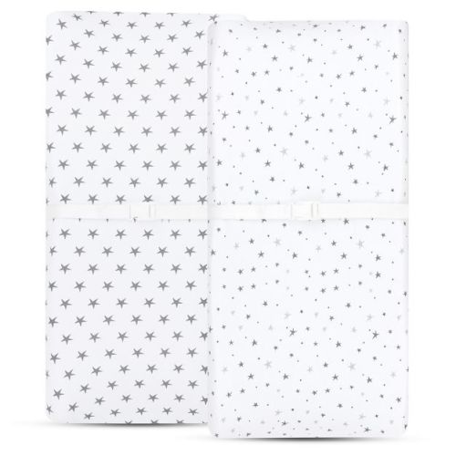 Ely's & Co. Baby Fitted Waterproof Sheet Set 100% Combed Jersey Cotton Grey Stars 2 Pack
