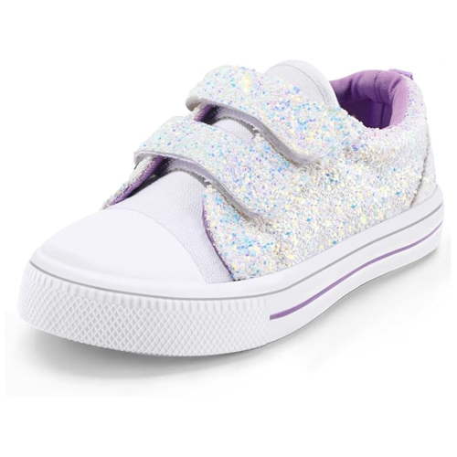 Bocca Kid's Walking Sneakers White Glitter Girls Canvas Shoes Size 9