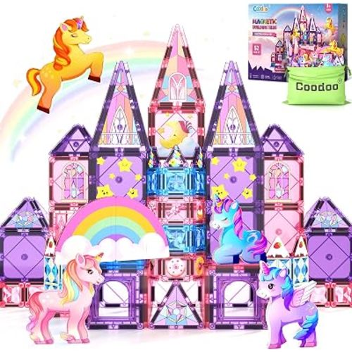 Magnetic Tiles Unicorn Toys for Girls Kids, Princess Magnetic Blocks Castle