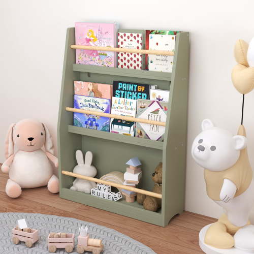 Leumius 3-Tier Bookshelf,Kids Bookshelf,Book Storage Rack,Storage Organized for Bedroom,Playrooms,Green