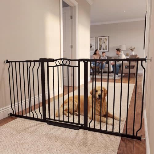Mornyray 62.5-71.6 Inch Extra Wide Baby Gate Pressure Mounted for Doorways | No Drill Auto Close Dog Gate for Kitchens/Large Openings, Walk Thru Safety Child Gate for Kids/Pets with Dual Lock, Black