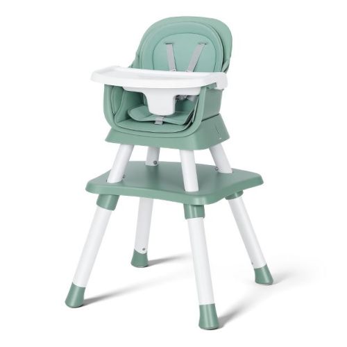 TODECARE Baby High Chair, 8 in 1 Convertible Highchair for Baby & Toddler, Booster Seat, Chair with Safety Harness, Removable Tray, White & Green