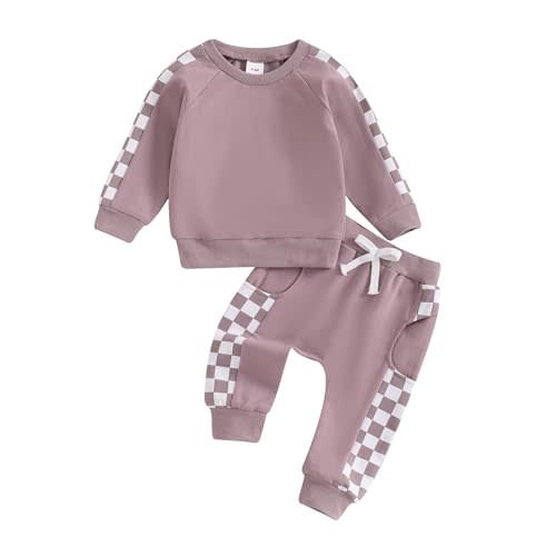 allshope Toddler Baby Girl Fall Outfit Patchwork Long Sleeve Sweatshirts Elastic Waist Pants Cute Newborn Clothes Set