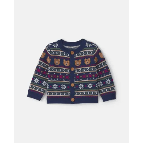 Baby Neutral Bear Fair Isle Cardigan Sweater - Navy Blue - OshKosh B'gosh | Carter's