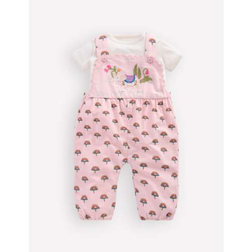 Embroidered Romper Set-Pink Elephant