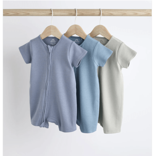 Buy Blue Baby Two Way Zip 100% Cotton Rompers 3 Pack (0-3yrs) from Next USA