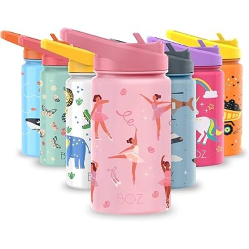 BOZ Kids Insulated Water Bottle with Straw Lid, 14oz (Ballerina)