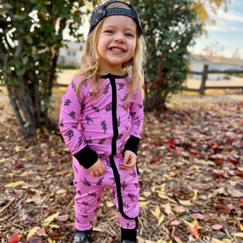 Bolted Bones (Pink) Zippie Bamboo Pajamas Zipper Sleepwear for Kids| Little Rocker Clothing