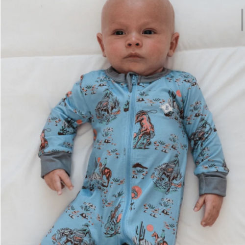 Cowboy Up Baby Zip Up - Blue | Western Infant Gift | BURLEBO