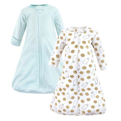 Hudson Baby Cotton Long-Sleeve Wearable Sleeping Bag, Sack, Blanket, Mint Milk Cookies Long Sleeve, 12-18 Months