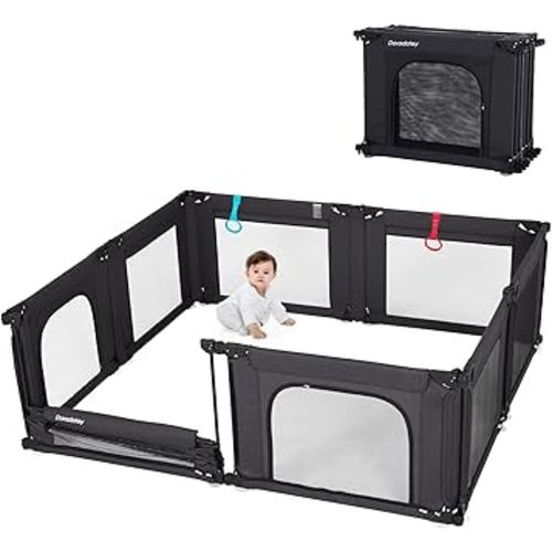 Doradotey Baby Playpen, Shape &Size Adjustable Large Baby Playard for Babies and Toddlers, Foldable Playpen Fence Indoors Play Center Yards, Breathable Mesh Anti-Fall Play Pen 180x200x68cm, Black