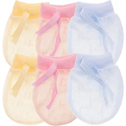 GLEAVI Mittens Baby Gloves 3 Pairs Baby Mesh Gloves Cotton No Scratch Breathable Adjustable Drawstring Unisex Newborn for Boys Girls 6-12 Months Newborn Anti Scratch Mittens