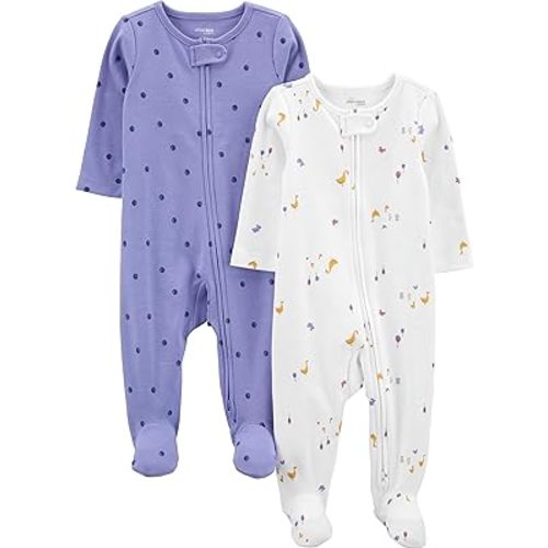 Simple Joys by Carter's Baby Girls' Cotton Footed Sleep and Play, Pack of 2
