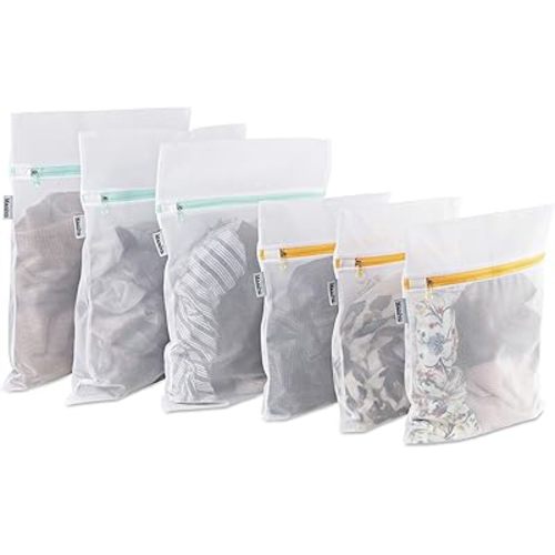 Mamlyn Set of 6 Mesh Laundry Bags for Delicates, Mesh Laundry Wash Bag with Colored Zippers, Lingerie Bags for Laundry Underwear Bra Socks Hosiery Blouse Shirts Sweaters Shoes
