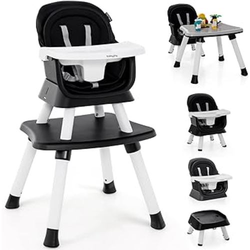 BABY JOY Baby High Chair, 8 in 1 Convertible Highchair for Babies & Toddlers | Booster Seat | Table and Chair Set | Building Block Table | Toddler Chair with Safety Harness, Removable Tray (Black)
