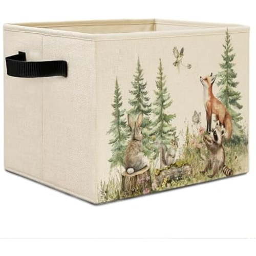 Forest Animal Nursery Storage Bins,Forest Animals Collapsible Storage Basket Organizer for Kids Nursery Playroom Bathroom Clothes Toys Books,Toybox for Girls Boys