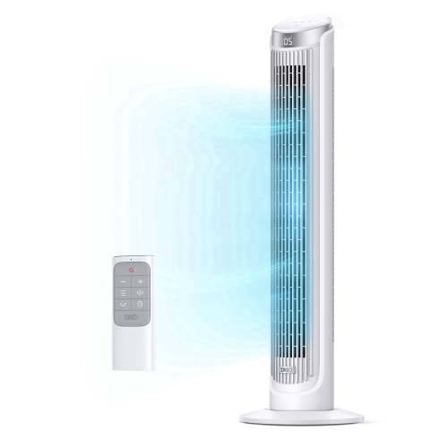 DREO Tower Fan for Home 40 inch, 90° Oscillating Bladeless Fan with Remote, 5 Speeds, 4 Modes, 12H Timer, LED Display with Touch Control, Quiet Floor Fan for Bedroom, White