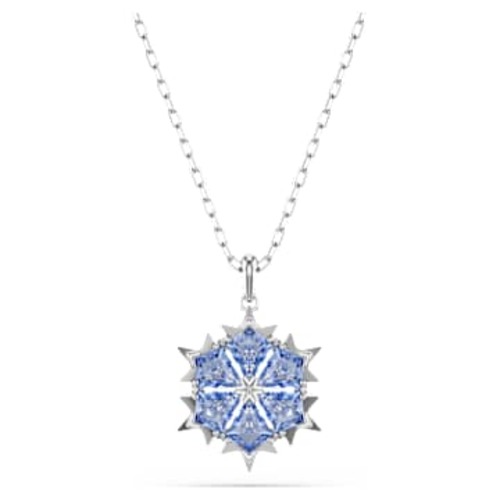 Magic pendant, Snowflake, Blue, Rhodium plated