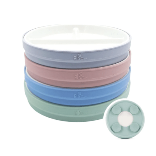 7.8"/20cm Porcelain White Divided Plates with Silicone Suction Sleeves