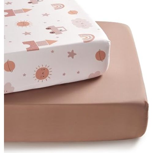 TILLYOU Baby Crib Sheets for Boys Girls, Super Soft Toddler Bed Sheets, 2 Pack Sheets for Standard Crib Mattress 28x52in, Block car