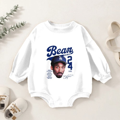 Kobe "BEAN" Double Sided Baby Romper Sweatshirts, Kobe Los Angeles Baby Romper Sweatshirts Kids's 0-3M White sold by The Festive Fervor | SKU 1728417151 | Printerval