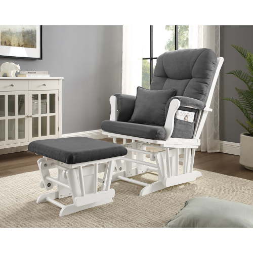 Angel Line Monterey II Glider and Ottoman, White Finish with Dark Gray Cushions
