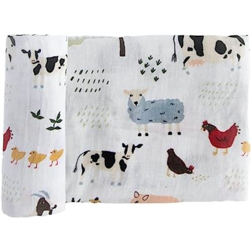 RED ROVR 100% Organic Cotton Muslin Swaddle | Newborn Receiving Blanket | Baby Wrap | Boy, Girl, Unisex | Soft, Lightweight, Breathable | Burping, Nursing | 44" x 44" | Family Farm