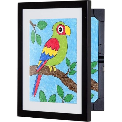 Dynamic Frames Li’l Davinci Art Cabinet, Stores up to 50 Pieces of 9x12 inch Art, Outer Wooden Frame 11.75 x 14.75 inches, Kids Art Frame, Front Opening, Universal Hanging, Black