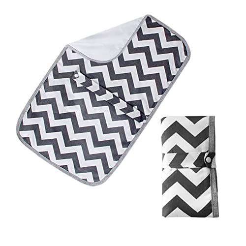 Medsuo Foldable Nappy Changing Mat, Diaper Pad Waterproof Travel Changing Mat with Gray Waves Infant Urinal Pad Baby Changing Kit for Home Travel Outside
