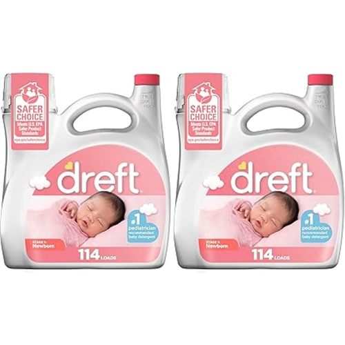 Dreft Stage 1 Newborn Baby Liquid Laundry Detergent,Gentle on Sensitive Skin,HE Compatible,114 loads,(Pack of 2)