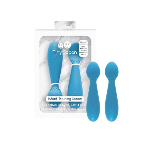ezpz Tiny Spoon (2 Pack in Pewter) - 6 Months+ - Baby Led Weaning Essentials