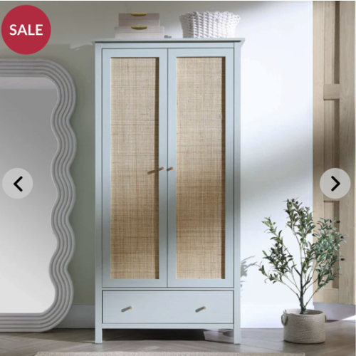Frances Rattan Double Closet with 1 Drawer, Mint