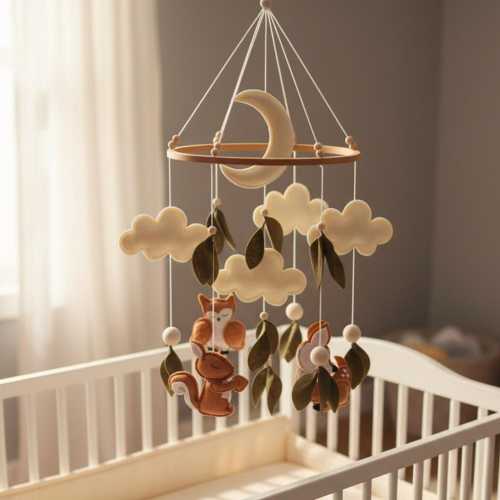 Woodland Baby Mobile Forest, Forest Animal Mobile Felt Crib Mobile, Nature Nursery Decor Hanging, Baby Shower Gift for Newborn