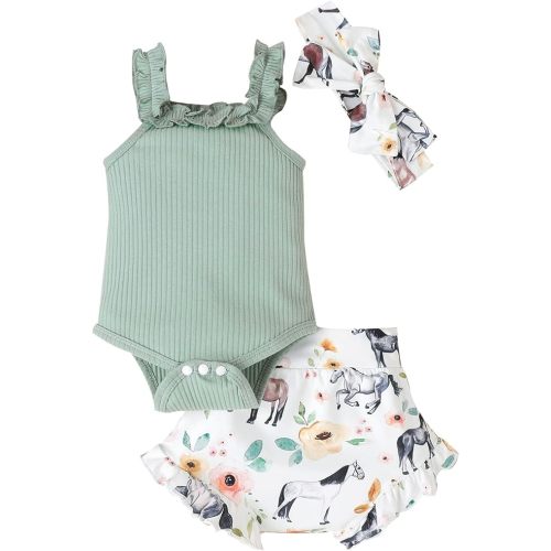 Newborn Baby Girl Clothes Floral Sleeveless Romper Bodysuit + Ruffle Bloomers Shorts Infant Summer Outfits Set