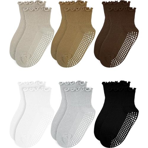 Baby Ruffle Socks - Toddler Girls Non-Slip Socks with Grips - Indoor Soft Cotton Frilly Ankle Sock