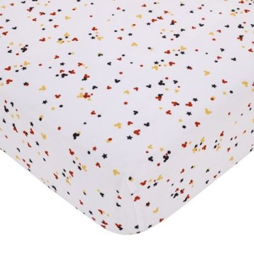 NoJoDisney Mickey Mouse - Red, Yellow, Black and White Mickey Confetti Nursery Fitted Crib Sheet