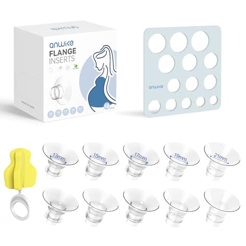 ANWIKE 10PCS Flange Sizing Kit, Silicone Flange Inserts 13/15/17/19/21mm &Nipple Ruler&Cleaning Brush 24mm Flange/Shield, Compatible with Momcozy S9/S9pro/S10/S12/S12pro /Medela/Elvie, White