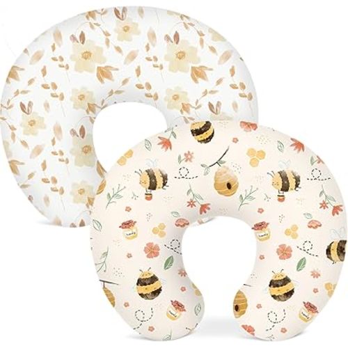 Nursing Pillow Covers 2 Pack, Breastfeeding Pillow Slipcovers Soft and Stretchy, Nursing Covers for Baby Girls Boys Newborn (Honeybee Dreams)