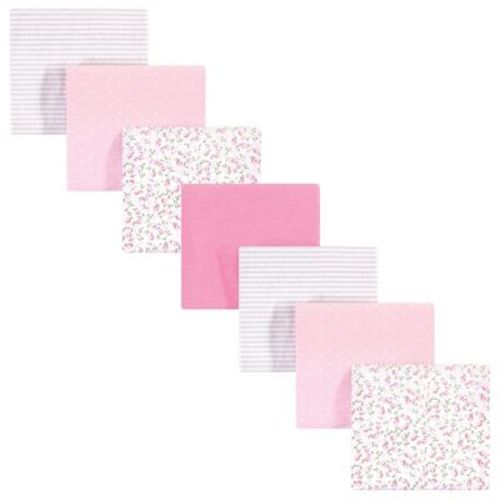 Hudson Baby Infant Girl Cotton Flannel Receiving Blankets Bundle, Pink Peony, One Size
